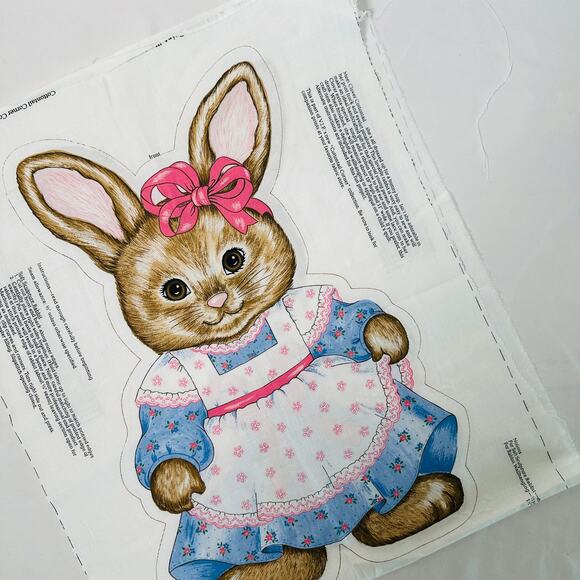 Vintage 90s Clover Cottontail Cotton Duck Cloth Panel Cut & Sew Bunny Doll Craft - Picture 1 of 9
